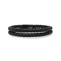Luenzo Matte Black Genuine Leather Double Wrap Bracelet