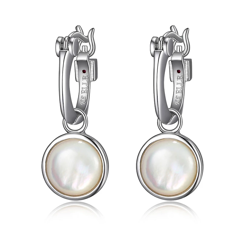 ELLE Sterling Silver & Genuine Mother of Pearl Hoop Earrings