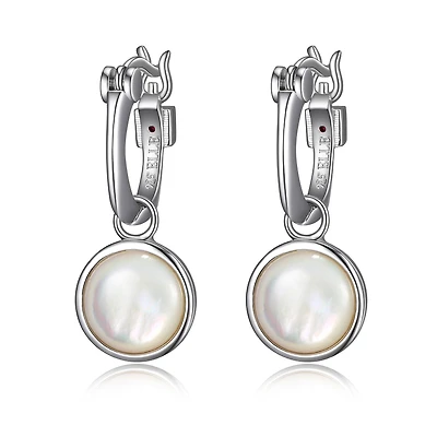 ELLE Sterling Silver & Genuine Mother of Pearl Hoop Earrings