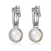 ELLE Sterling Silver & Genuine Mother of Pearl Hoop Earrings