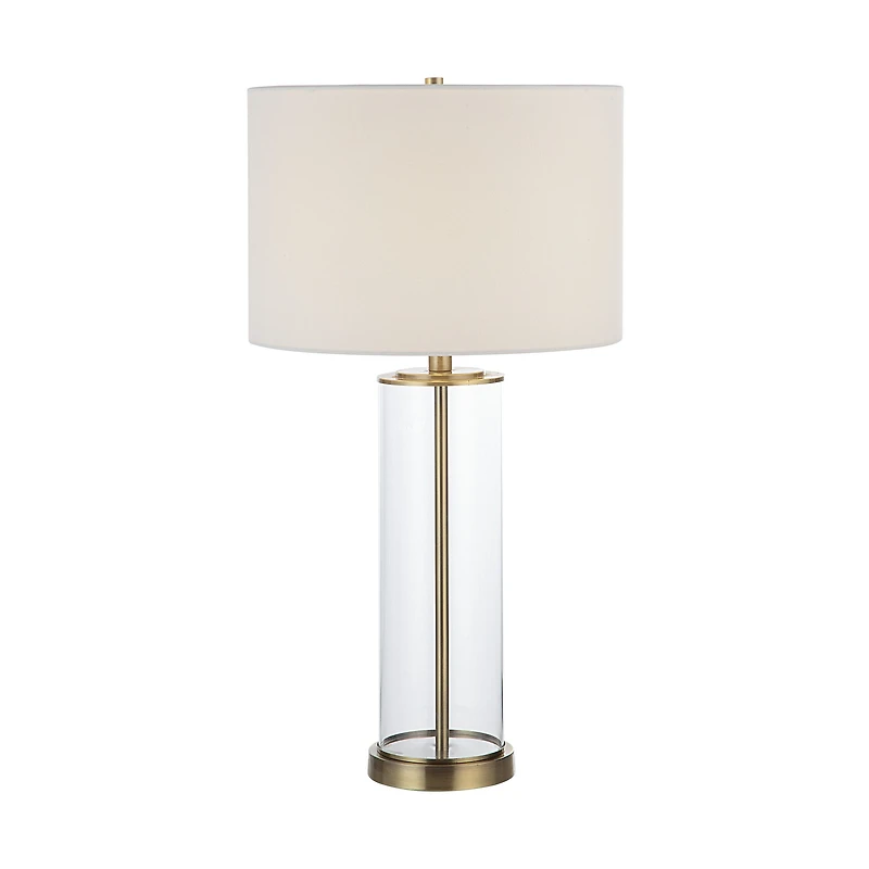 Saco 28" Tall Satin Brass Glass Table Lamp with Drum Linen Shade (Set of 2)