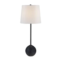 Bangor 27" Tall Matte Black Iron Table Lamp with Tapered Linen Shade (Set of 2)