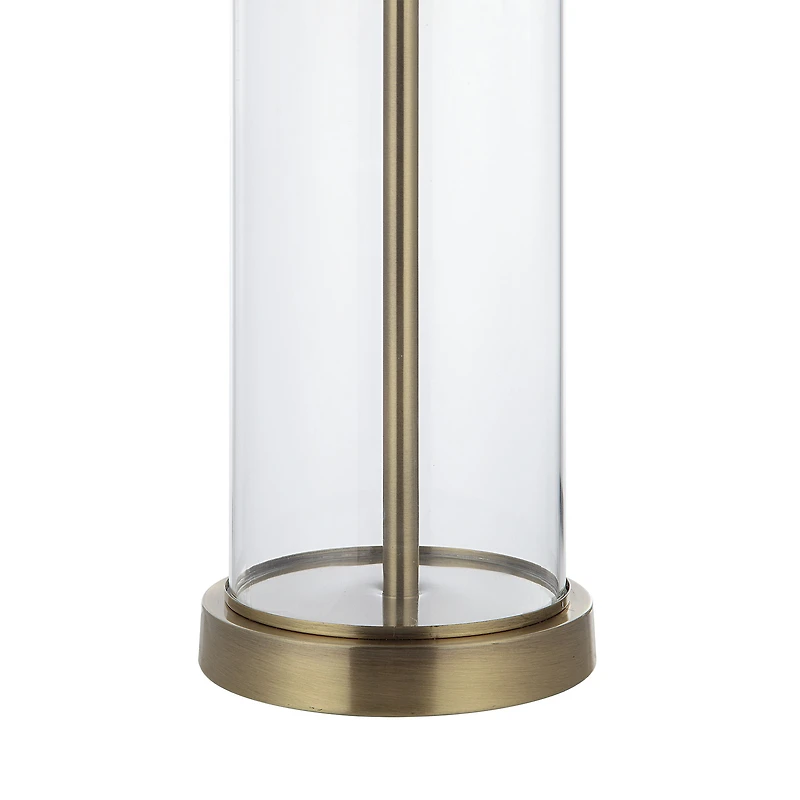 Saco 28" Tall Satin Brass Glass Table Lamp with Drum Linen Shade (Set of 2)