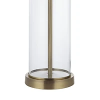 Saco 28" Tall Satin Brass Glass Table Lamp with Drum Linen Shade (Set of 2)