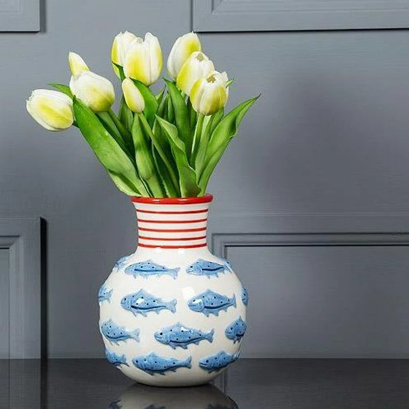 Vase à col rayé avec poisson nageur