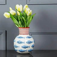 Vase à col rayé avec poisson nageur 