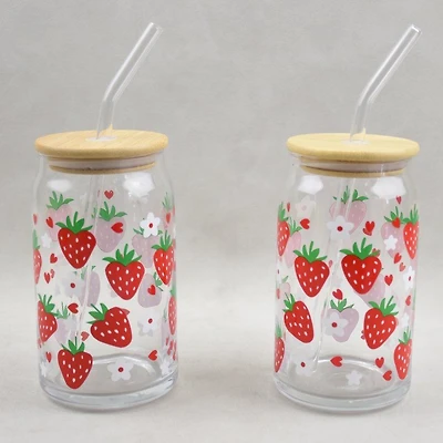 JS Gourmet Verres avec autocollants fraises, ensemble de 2