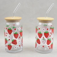 JS Gourmet Verres avec autocollants fraises, ensemble de 2