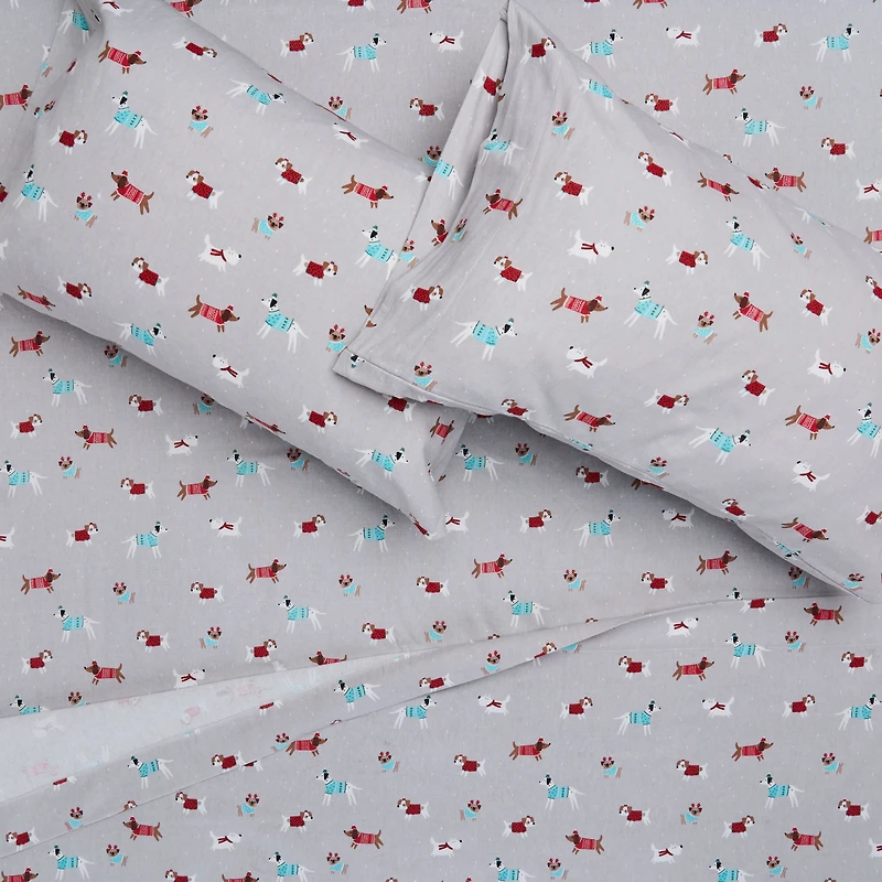 Holiday Dogs Flannel Shet Set