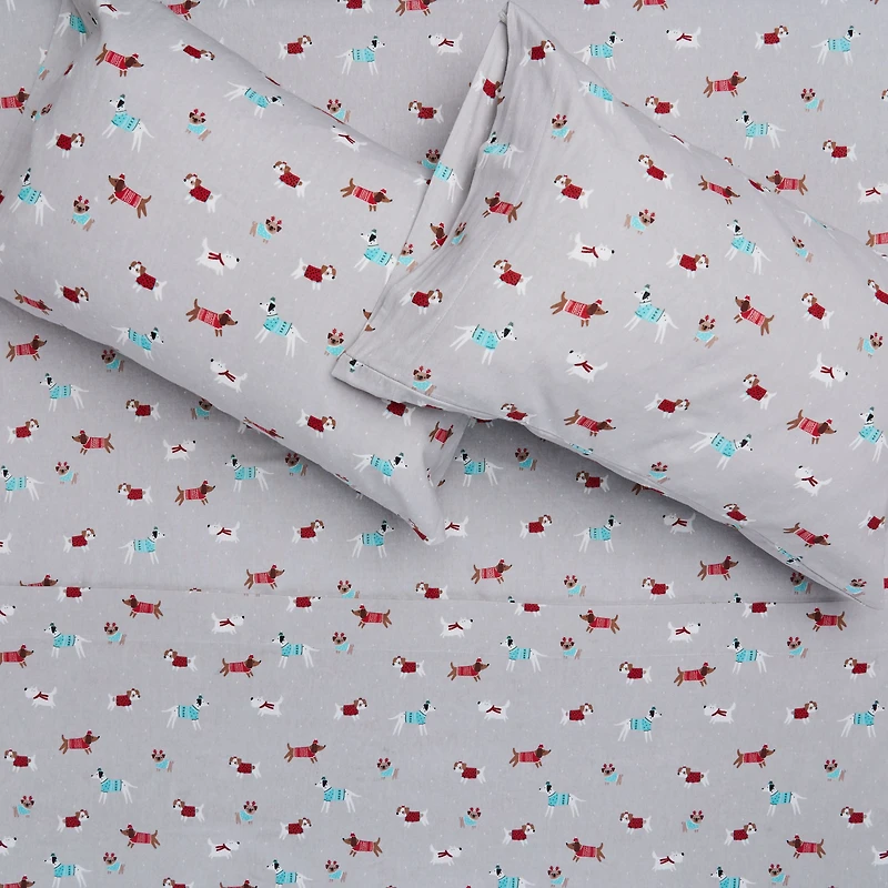 Holiday Dogs Flannel Shet Set