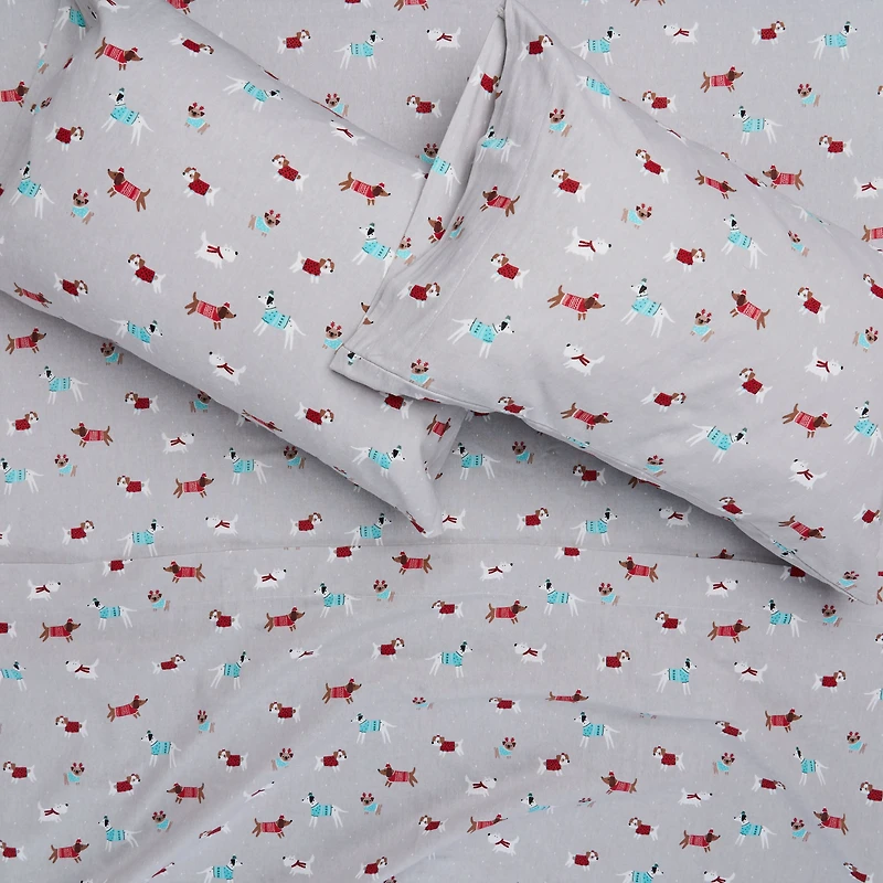 Holiday Dogs Flannel Shet Set