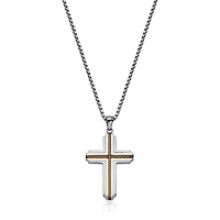 STEELX Stainless Steel Two Tone Cross Pendant Necklace 24"