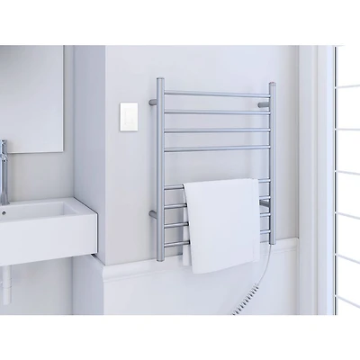 Prestige Dual 8-Bar Hardwired and Plug-in Towel Warmer in Brushed Stainless Steel with WiFi Timer