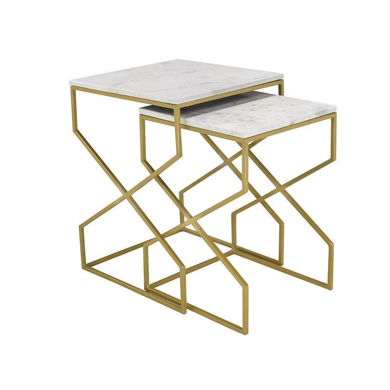 Set of 2 Nesting Table - White/Gold