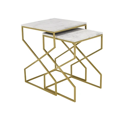 Set of 2 Nesting Table - White/Gold