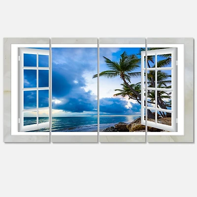 Window Open to Cloudy Blue Sky  Canvas Wall Art