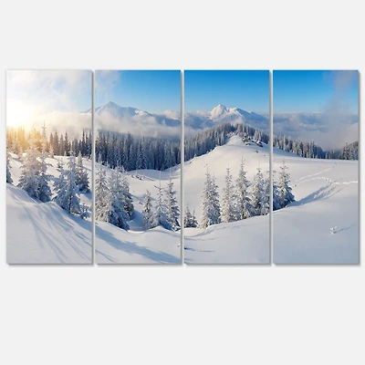 Winter Mountains Panorama  Canvas Wall Art- 4 pieces