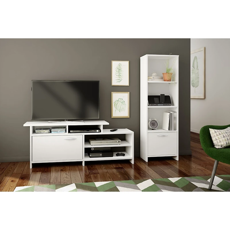 Serene Narrow 3-Shelf Bookcase with Door Pure White