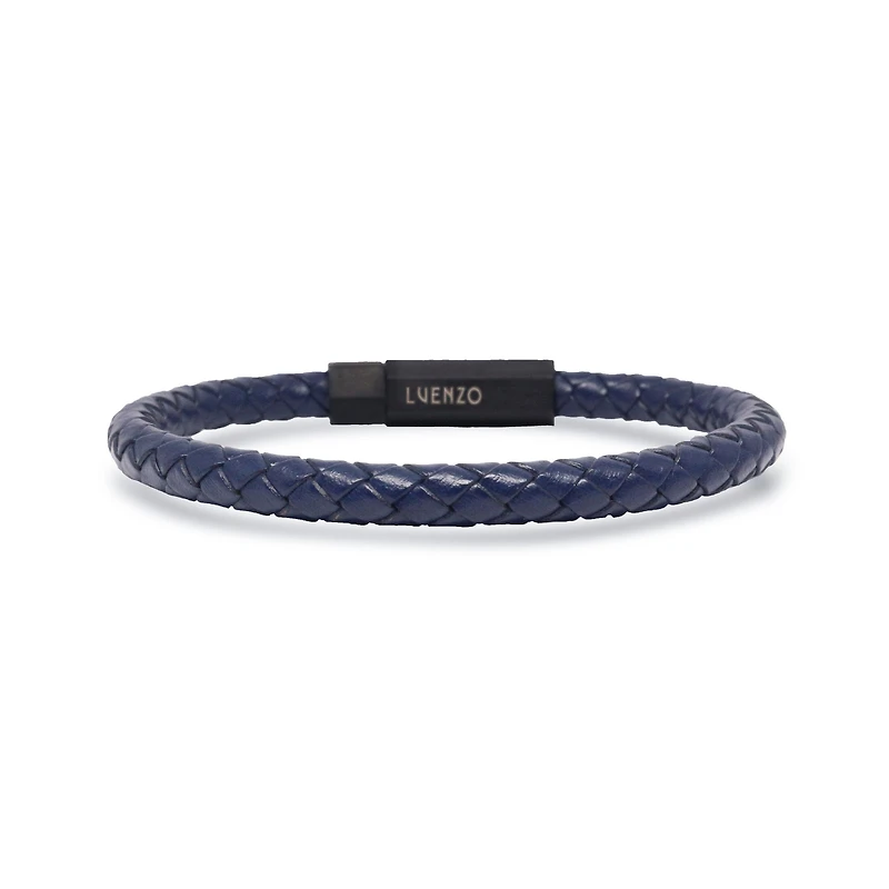 Luenzo Navy Blue Genuine Leather Single Wrap Bracelet