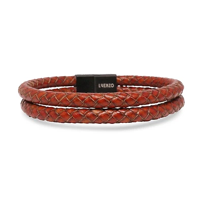 Luenzo Saddle Brown Genuine Leather Double Wrap Bracelet