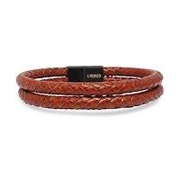 Luenzo Saddle Brown Genuine Leather Double Wrap Bracelet