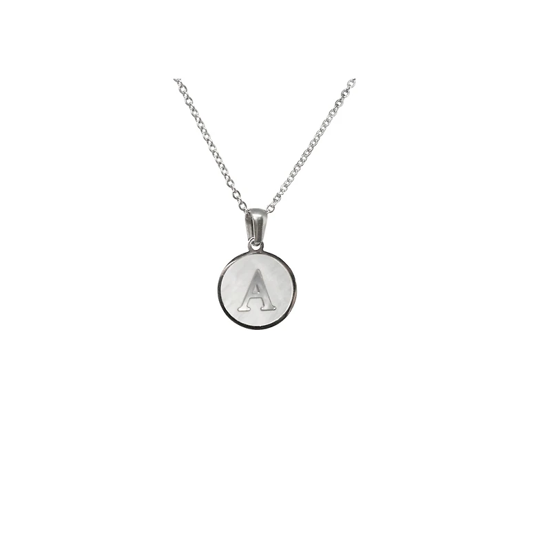 Luenzo Stainless Steel Initial Necklace "A" with Mother of Pearl Inlay