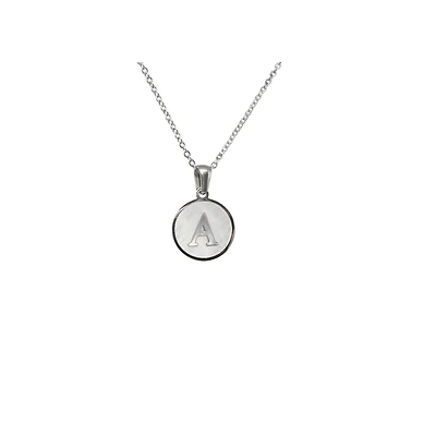 Luenzo Stainless Steel Initial Necklace "A" with Mother of Pearl Inlay
