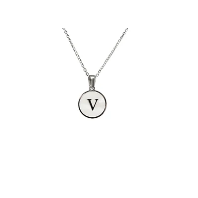 Luenzo Stainless Steel Initial Necklace "V" with Mother of Pearl Inlay