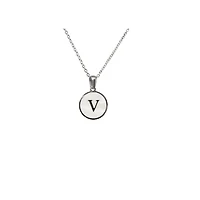 Luenzo Stainless Steel Initial Necklace "V" with Mother of Pearl Inlay