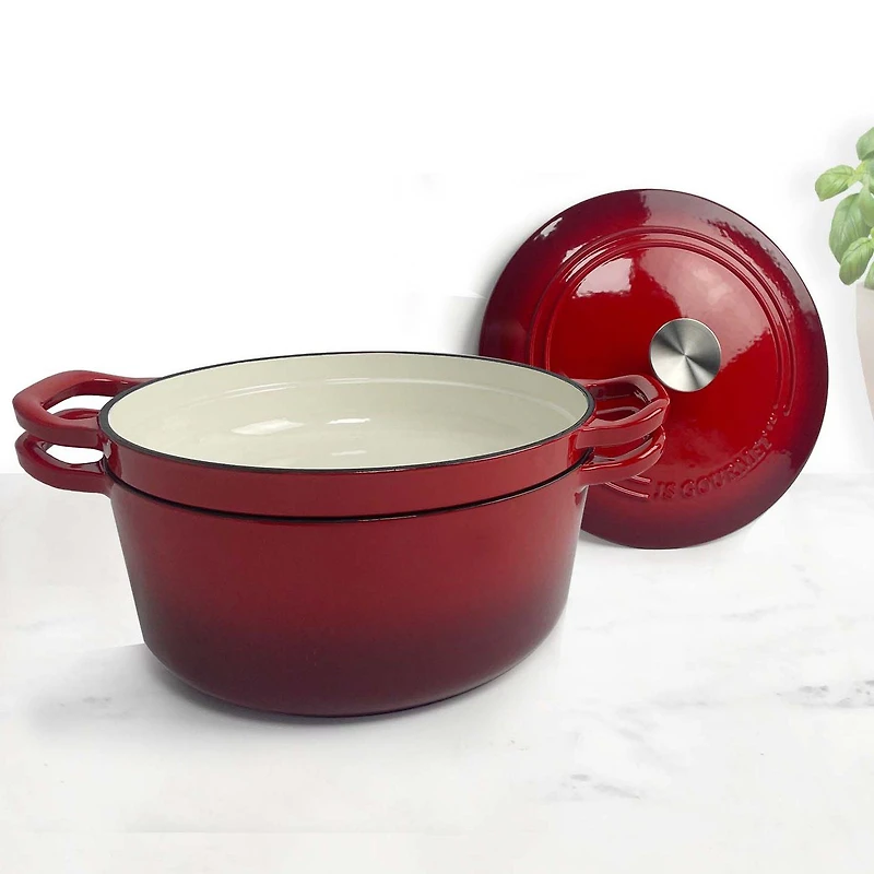 JS GOURMET Casseroles en fonte émaillée empilables, ensemble de 3 - Rouge