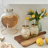 Clear Glass Bottle with Gold Lid & Straw, Set of 4 