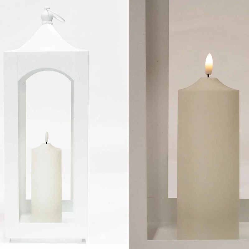 Lantern with 8" Led Light - White