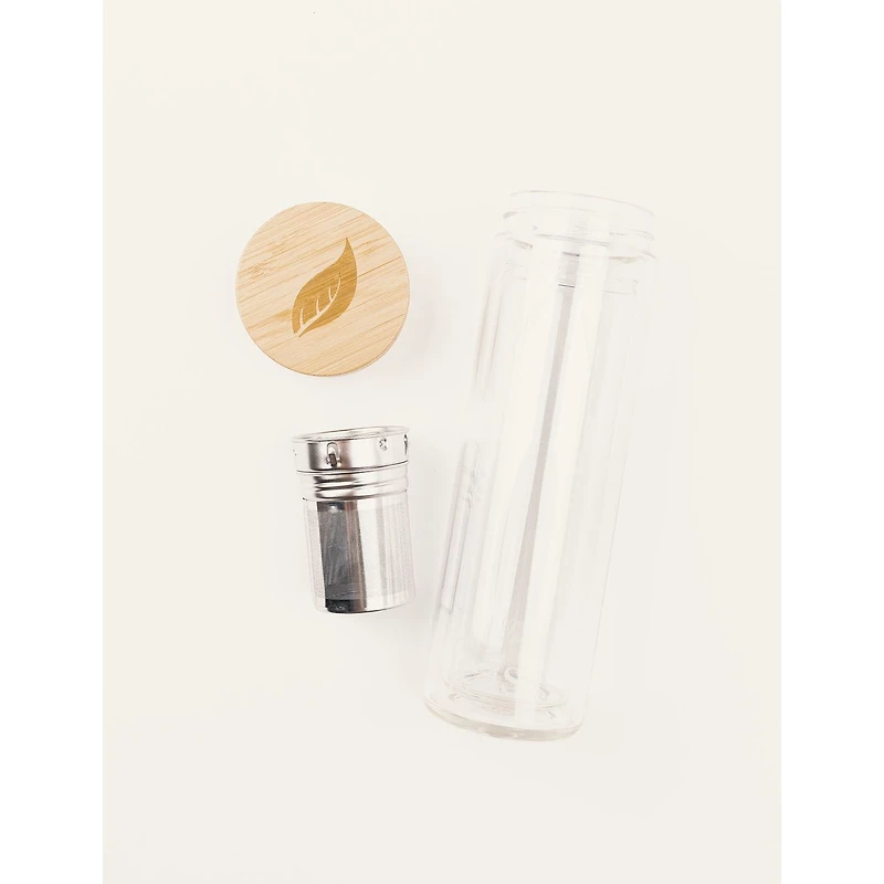 3 in 1 Sustainable Glass and Bamboo Tea Tumbler- Charcoal, 15oz