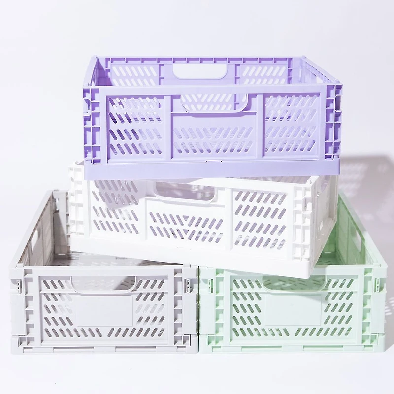 Set of 4 Large Folding Storage Crates - Lavender