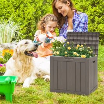 30 Gallon Deck Box Storage Seating Container, Lockable Lid - Light Brown