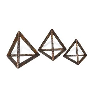 Cyrus Bronze Metal Pyramid Sculptures - Set of 3