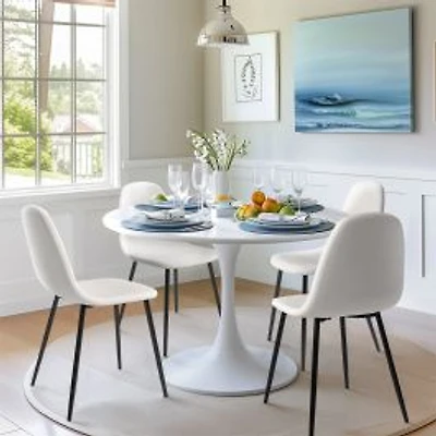 Chaises de salle à manger en tissu blanc crème avec pieds noirs , Ensemble de 4