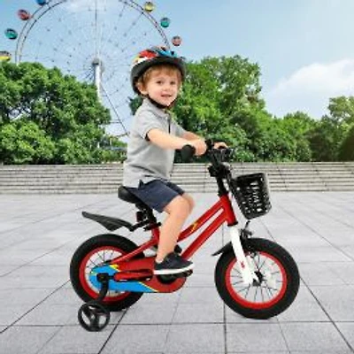 12" Kids Bike Children Bicycle, Training Wheels for 3-4 Years Old - Red