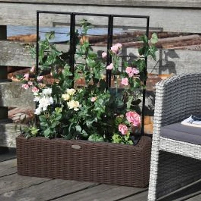 Resin Wicker Planter with Trellis – Brown