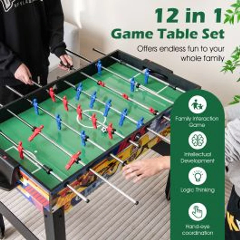 12-in-1 Combo Game Table Set, Foosball Air Hockey Pool Chess and Ping Pong