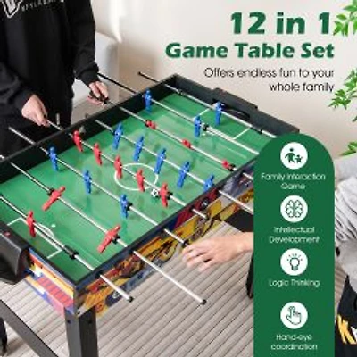 12-in-1 Combo Game Table Set, Foosball Air Hockey Pool Chess and Ping Pong