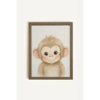 Oleka Small Monkey Framed Canvas Wall Art - Oak Frame