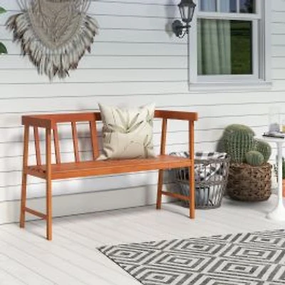 Outdoor Eucalyptus Wood Bench, Backrest and Armrests