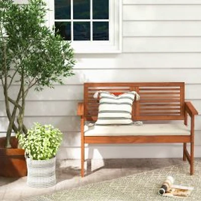 2-Person Solid Wood Patio Bench, Backrest and Cushion