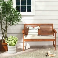 Banc de jardin en bois massif pour 2 personnes, dossier et coussin