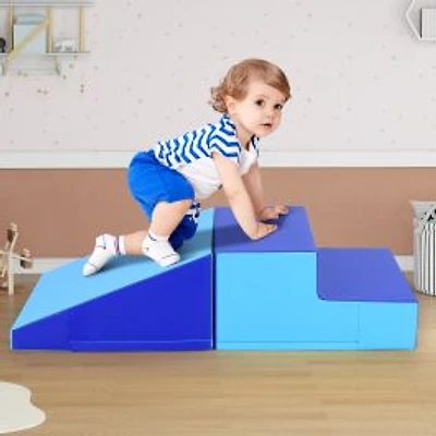 2-Piece Step and Slide Climber, For Infants and Toddlers Baby Soft Play Set Foam Blocks - Blue