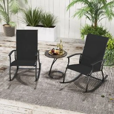 2-Piece Outdoor Rocking Chairs, Breathable Backrest - Black