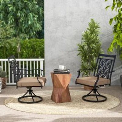 2-Piece Patio Swivel Dining Chairs, Blossom Pattern Backrest and Cushions - Black