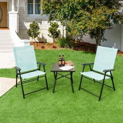 2 Set of Patio Dining Chair, Armrests and Metal Frame - Light Green