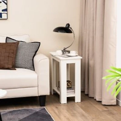 2-Tier Modern Compact End Table, Storage Shelf - White